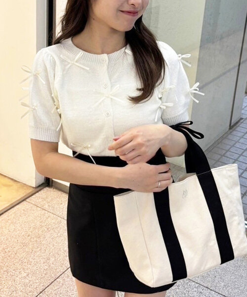 「one after another NICE CLAUP」 ニットカーディガン FREE チャコールグレー レディース_画像4