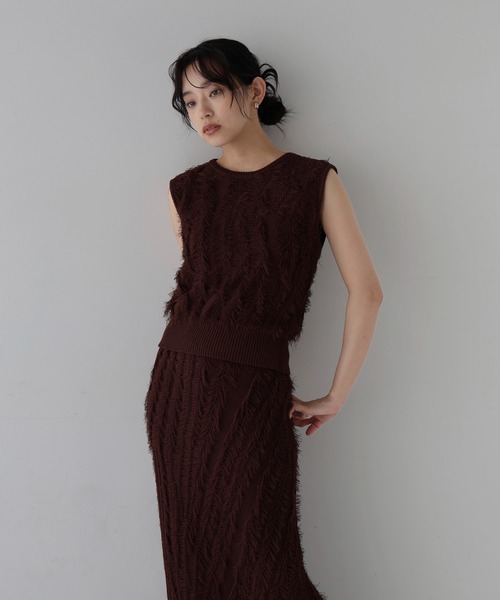 hellam ニット セーター フリンジノースリーブニット レディース