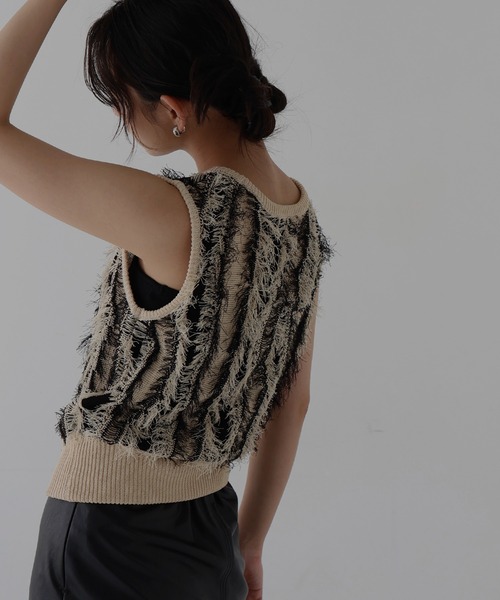 【超特価】 hellam ニット レディース フリンジノースリーブニット セーター トップス