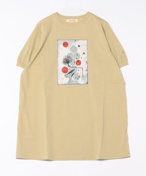tシャツ SUPER　HAKKA×オバタクミ「エピソード1」プリント＋刺繍チュニックカットソー レディース