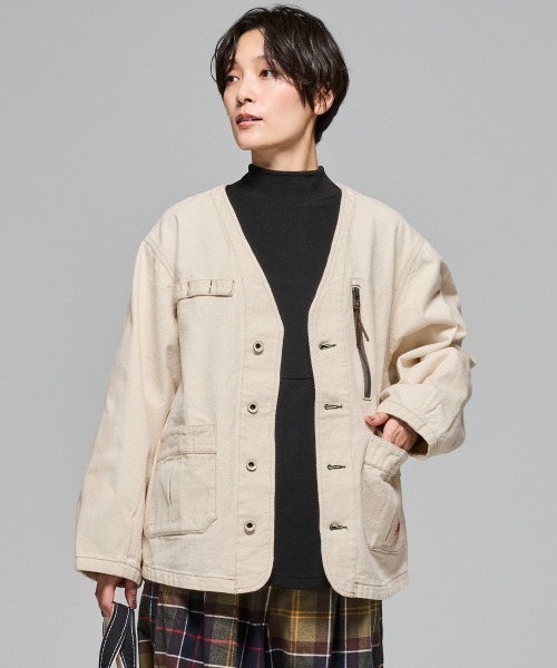新品　クリフメイヤー　ノーカラーデニムジャケット KRIFF MAYER クリフメイヤー オーバーサイズノーカラーデニム