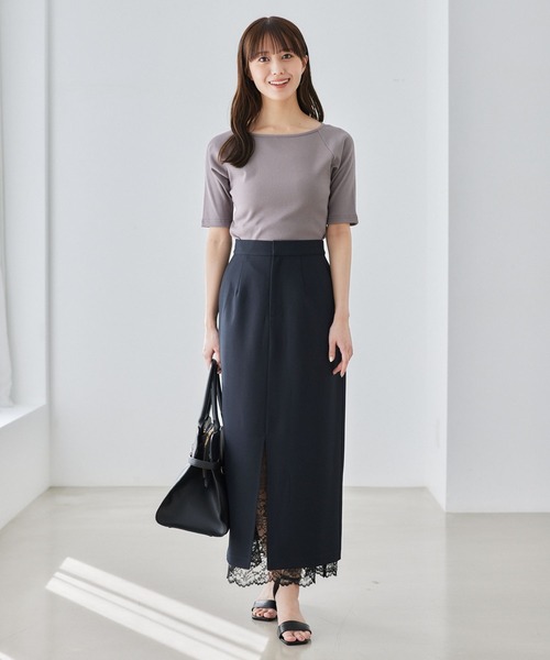 Andemiu tシャツ リブボートネック5分袖カットソー587124