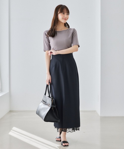 tシャツ リブボートネック5分袖カットソー587124 レディース Andemiu tシャツ リブボートネック5分袖カットソー587124
