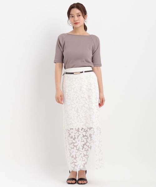 tシャツ リブボートネック5分袖カットソー587124 レディース Andemiu tシャツ リブボートネック5分袖カットソー587124