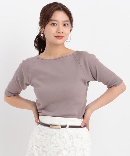 tシャツ リブボートネック5分袖カットソー587124 レディース Andemiu tシャツ リブボートネック5分袖カットソー587124