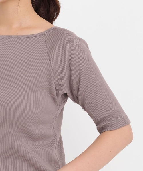 Andemiu tシャツ リブボートネック5分袖カットソー587124