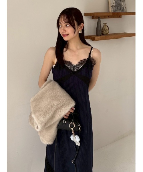 FRAYI.Dベージュワンピース　金網ワンピース　スリップレースドレス FRAY I.D ワンピース レーストリムスリップワンピース