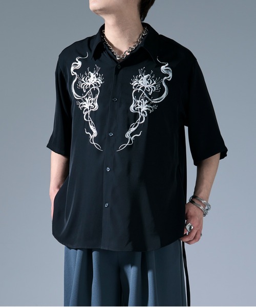Ellno Loset（エルノロゼット） シャツ 彼岸花刺繍シャツ メンズ