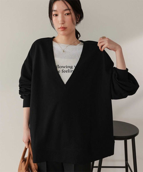 ♦♣♥レタリングプリントロングTシャツ　ブラック titivate（ティティベイト） tシャツ 文字プリントシアーロングTシャツ