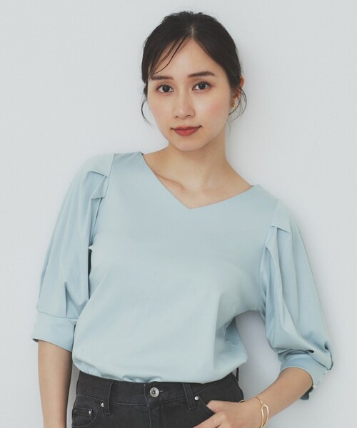 index（インデックス） tシャツ 「5色展開」Vネックタックパフスリーブ