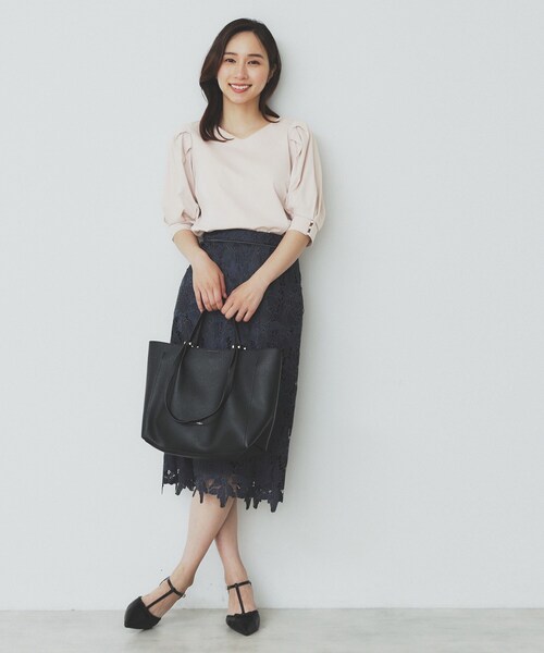 グッチgucciブラック Vネック パフスリーブ トップス index（インデックス） tシャツ 「5色展開」Vネックタックパフスリーブ