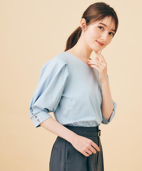 index tシャツ 「5色展開」Vネックタックパフスリーブトップス