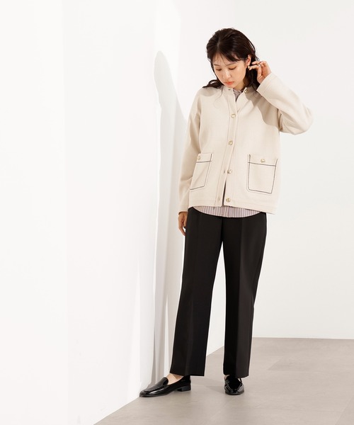 ニット カーディガン ジャケット レディース 前開き セーター スウェット ミドル丈 ジャカード織 ポケット 冬服 秋服 防寒 暖かい N.Natural Beauty Basic カーディガン ミドル丈ニットジャケット