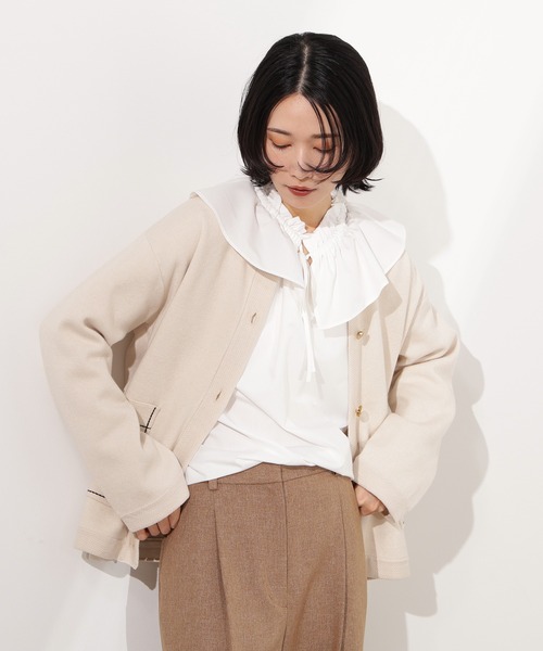 ニット カーディガン ジャケット レディース 前開き セーター スウェット ミドル丈 ジャカード織 ポケット 冬服 秋服 防寒 暖かい N.Natural Beauty Basic カーディガン ミドル丈ニットジャケット