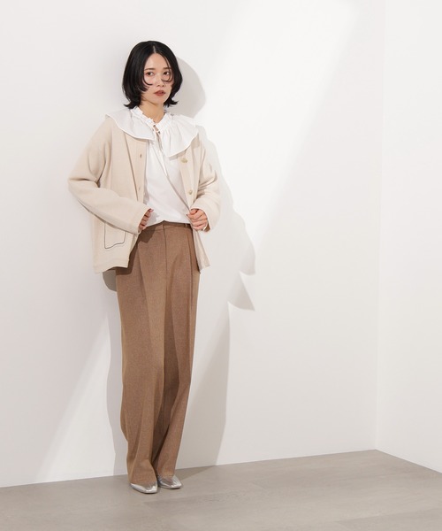 ニット カーディガン ジャケット レディース 前開き セーター スウェット ミドル丈 ジャカード織 ポケット 冬服 秋服 防寒 暖かい N.Natural Beauty Basic カーディガン ミドル丈ニットジャケット