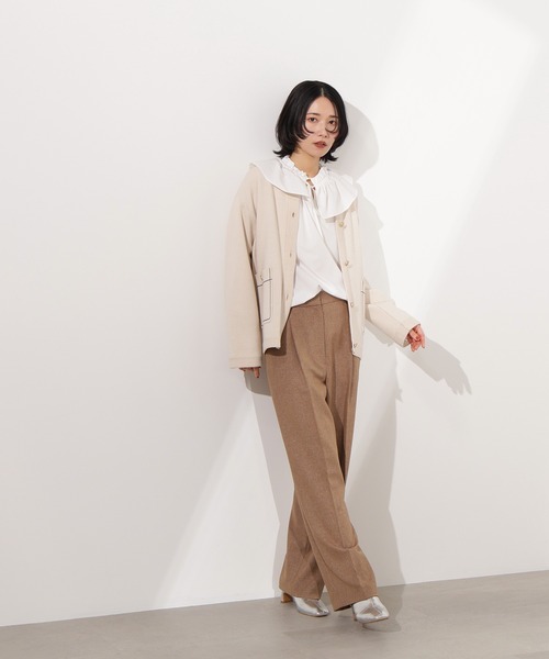 ニット カーディガン ジャケット レディース 前開き セーター スウェット ミドル丈 ジャカード織 ポケット 冬服 秋服 防寒 暖かい N.Natural Beauty Basic カーディガン ミドル丈ニットジャケット