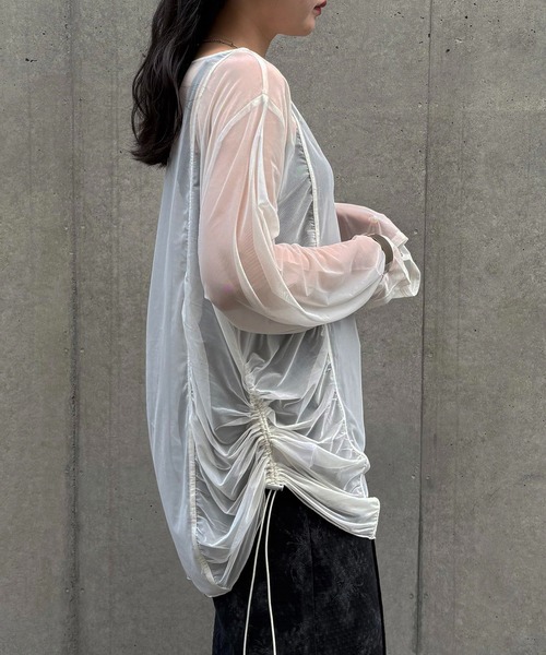 &g'aime ブラウス シャツ 「＆g'aime」シアーギャザーチュニック