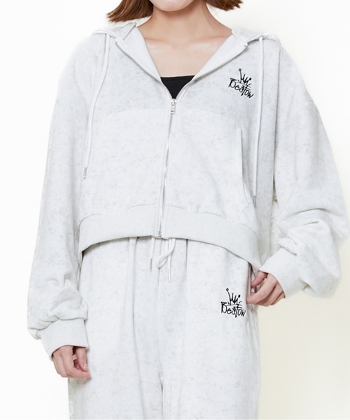 パーカー 「ラメ入り×ロゴ刺繍」レディース ジップアップパーカー 長袖