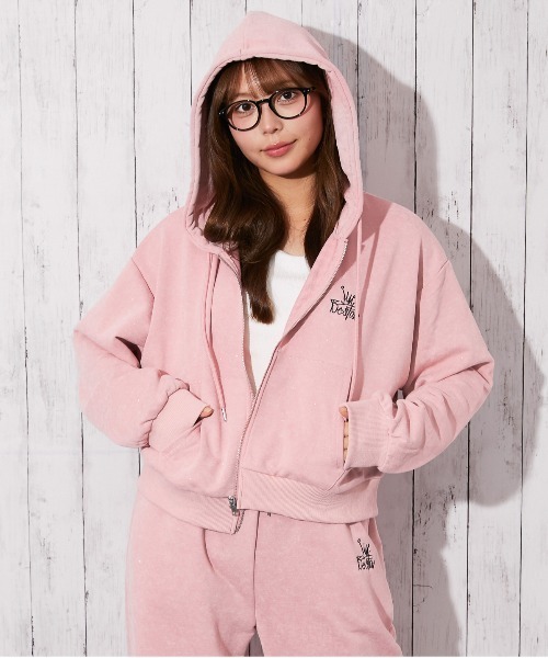 パーカー 「ラメ入り×ロゴ刺繍」レディース ジップアップパーカー 長袖