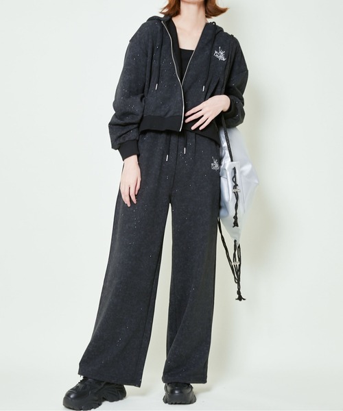 パーカー 「ラメ入り×ロゴ刺繍」レディース ジップアップパーカー 長袖