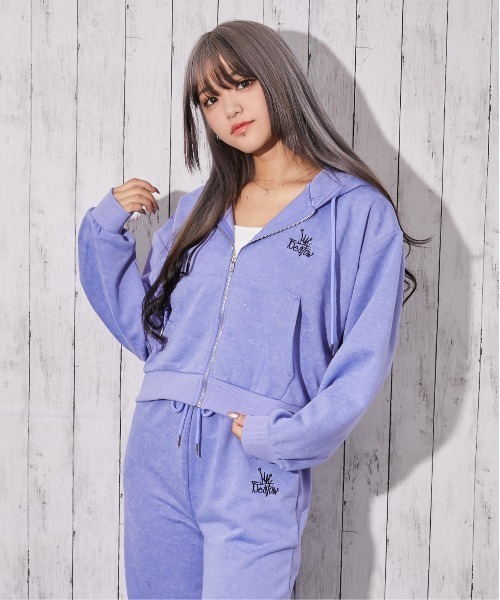 パーカー 「ラメ入り×ロゴ刺繍」レディース ジップアップパーカー 長袖