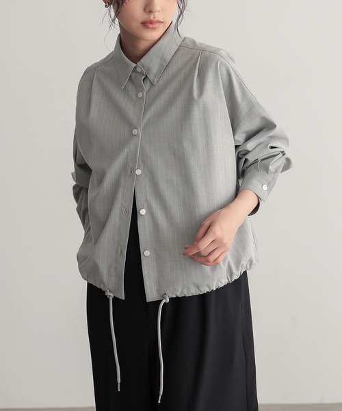 ☆アローヨガ【F】グレー系 長袖プルオーバー ショート丈 ストレッチ for/c（フォーシー） ブラウス シャツ 「新色追加」ストレッチドロスト