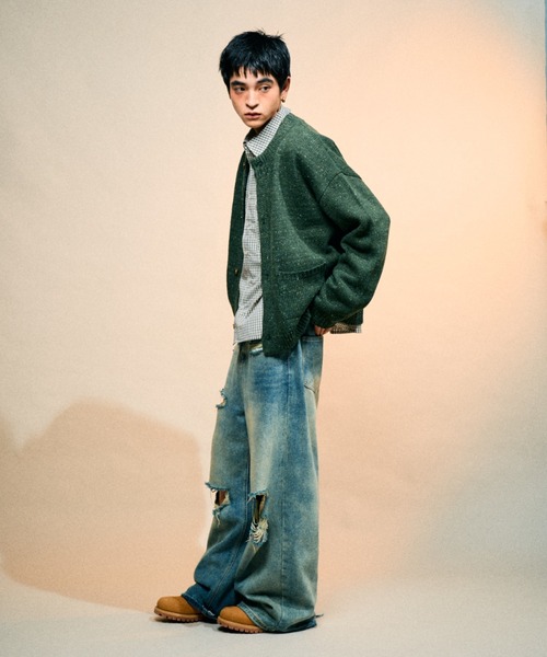 Elanque カーディガン No-collar cardigan/ノーカラーカーディガン 