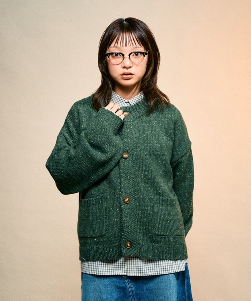 オーラリー　ノーカラーカーデ Elanque カーディガン No-collar cardigan/ノーカラーカーディガン