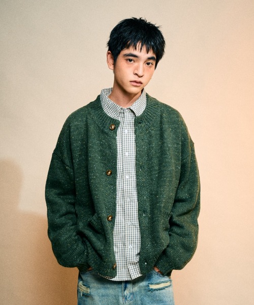 Elanque カーディガン No-collar cardigan/ノーカラーカーディガン