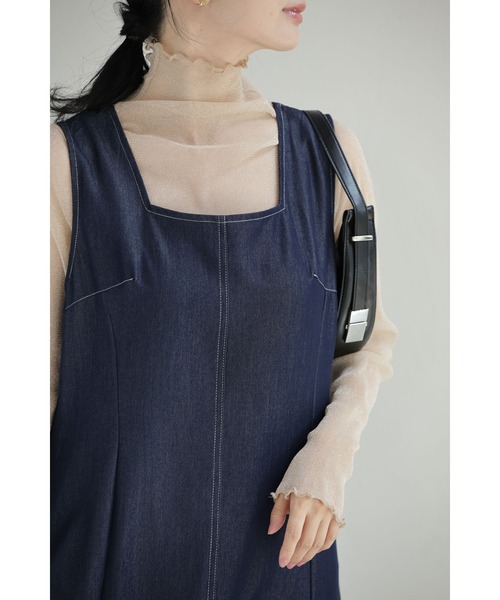 cawaii ワンピース スクエアネックの柔らかなデニム調ロングワンピース
