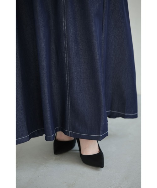 cawaii ワンピース スクエアネックの柔らかなデニム調ロングワンピース