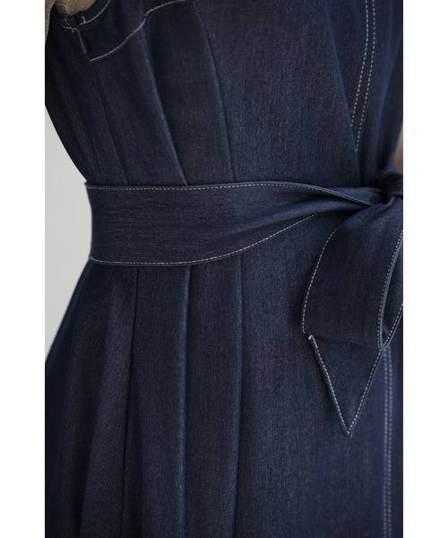 cawaii ワンピース スクエアネックの柔らかなデニム調ロングワンピース