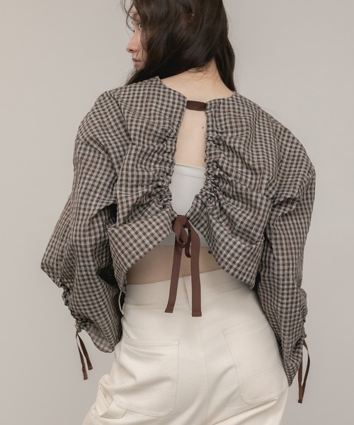 HEILIS（ヘイリス） ブラウス シャツ チェック柄バックオープン