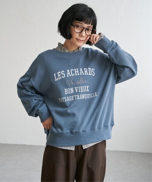 ロゴ刺繍クラッシュスウェットプルオーバー moment+ トレーナー スウェット 裏毛ロゴ刺繍スウェットプルオーバー