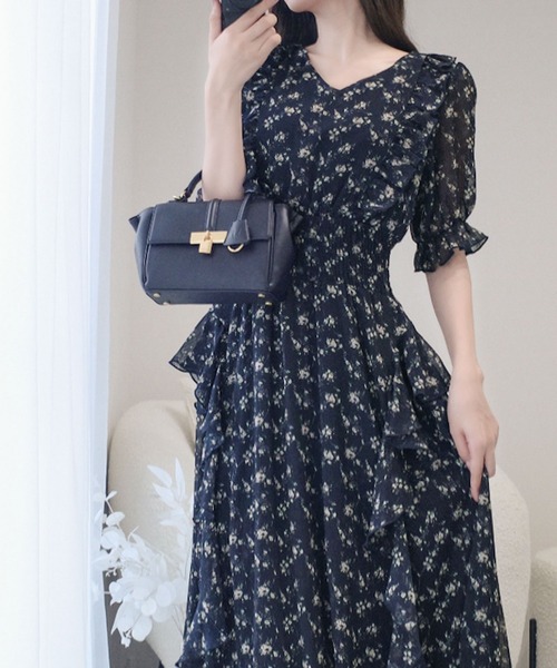 「mily bilet」 半袖ワンピース LARGE ネイビー レディース_画像7