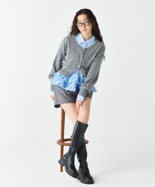 ボリュームフリルヘムシャツ カーディガンセット Heather（ヘザー） ブラウス シャツ ボリュームフリルヘムシャツ