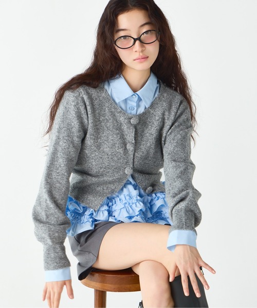 ボリュームフリルヘムシャツ カーディガンセット Heather（ヘザー） ブラウス シャツ ボリュームフリルヘムシャツ