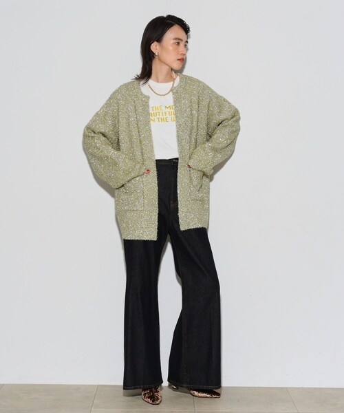 「GALLEST」 ニットカーディガン 38 シルバー レディース_画像3