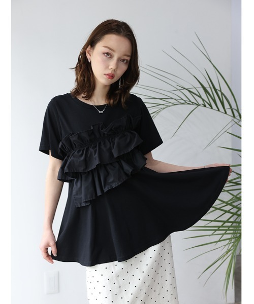 fifth（フィフス） tシャツ 半袖 異素材フリルドッキングTシャツ