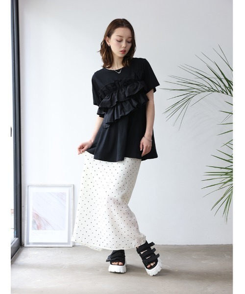 fifth（フィフス） tシャツ 異素材フリルドッキングTシャツ レディース
