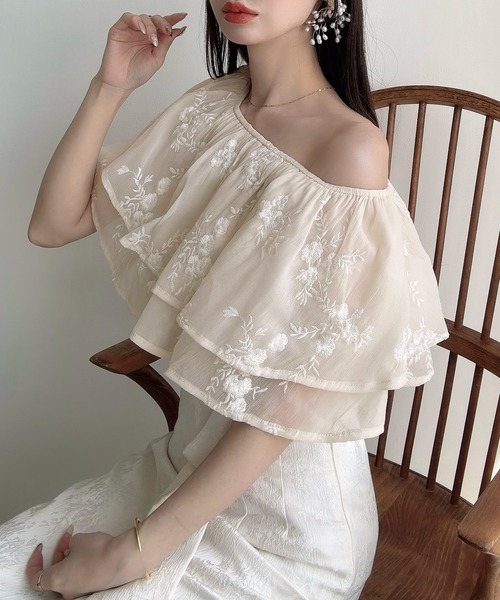 「Meiru」 半袖ブラウス MEDIUM アイボリー レディース_画像3