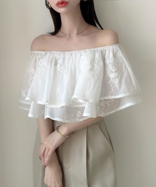 「Meiru」 半袖ブラウス MEDIUM アイボリー レディース_画像6