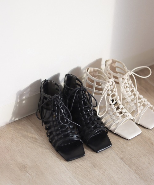 ジャンヴィトロッシ　レザーブーツサンダル　編み上げ　レースアップ　イタリア製　黒 ジャンヴィトロッシ レザーブーツサンダル 編み上げ レース