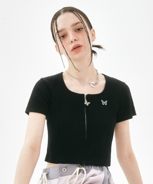 ブラウス シャツ A'GEM/9 × .kom「 FANCY CLUB/ファンシークラブ」BELLEZA SQUAR NECK ZIP-UP/ベレッツ