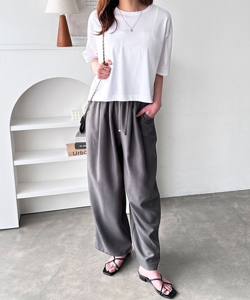 tシャツ コットン天竺半袖Tシャツ レディース コットン天竺 ロゴ刺繍 Tシャツ[品番：AZ000004088]｜andme