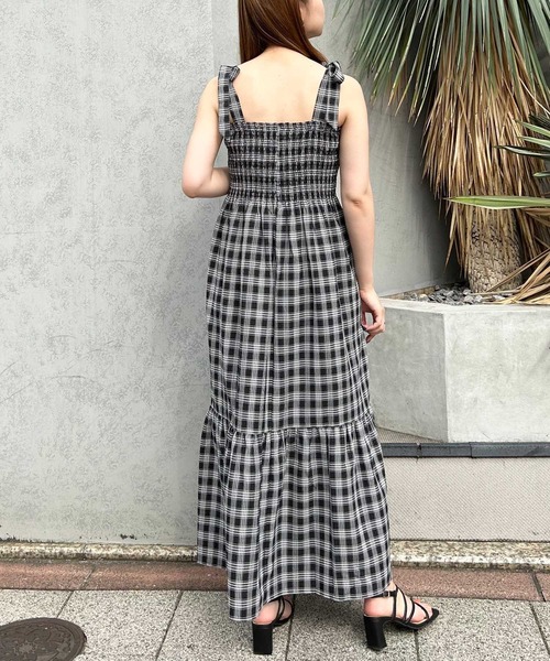 AndCoutureリボン付きチェック柄ワンピース INGNI ワンピース 肩リボンシャーリングチェック柄ワンピース