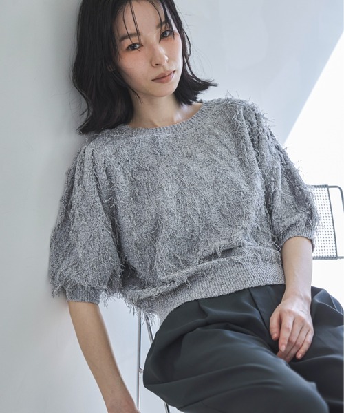 プリンチペッサ princi pessa お花千鳥格子ハイテンションプルオーバー 洗える 日本製 レディース セーター プルオーバー ストレッチ ストレッチ　春 秋 冬 セール】千鳥柄7分袖ニットプルオーバー（シャツ/ブラウス