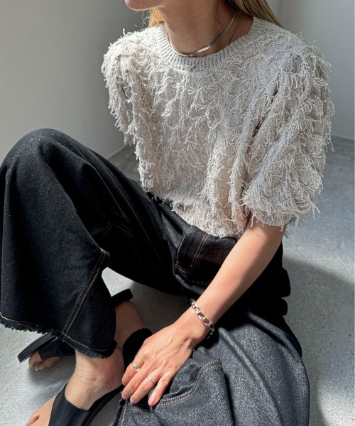 【メーテル999 】Blumarine レモンプリント 半袖ニット セール】透かし編み半袖ニット（ニット/セーター）｜Meiru
