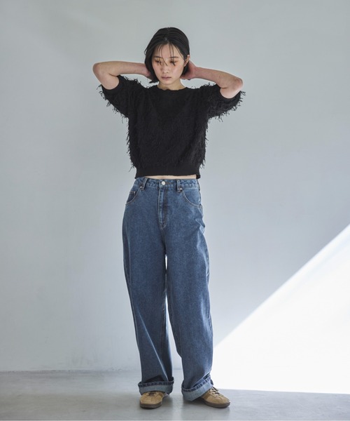 ニット セーター フリンジポロニット レディース feepur ニット セーター 「ハンドウォッシャブル」フリンジパフ