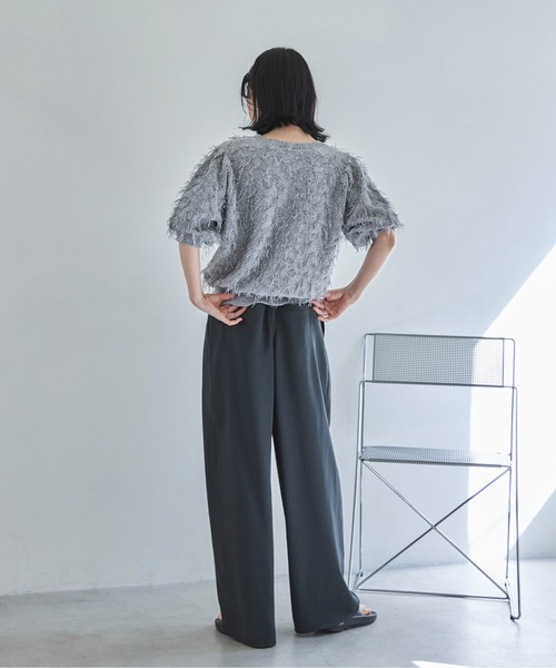 ニット セーター フリンジポロニット レディース feepur ニット セーター 「ハンドウォッシャブル」フリンジパフ